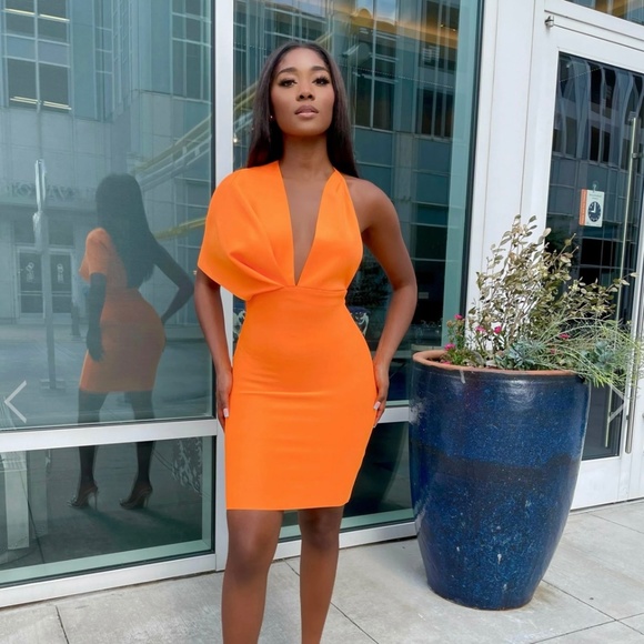 Orange Plunge Neck Dress - Picture 3 of 3